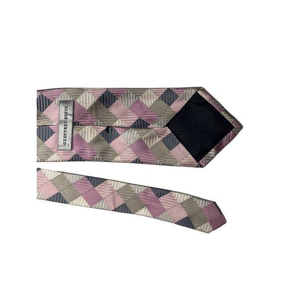 Geoffrey Beene Tie Mens Silk Necktie Pink Gray Plaid Work Business Career Office - Picture 9 of 12